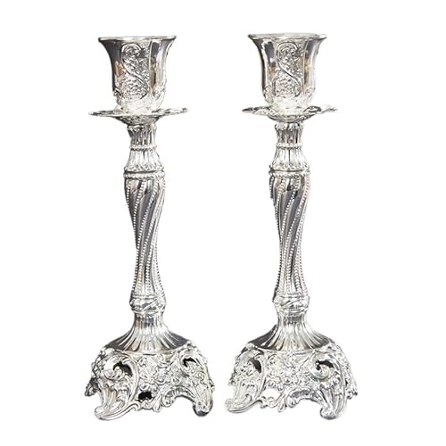 VZXATYOP 2er-Pack Vintage-Kerzenständer Aus Metall Elegante Tischdekorationsständer Mit Blumenmuster for Kerzen Und Blumenständer(Silver,L) von VZXATYOP