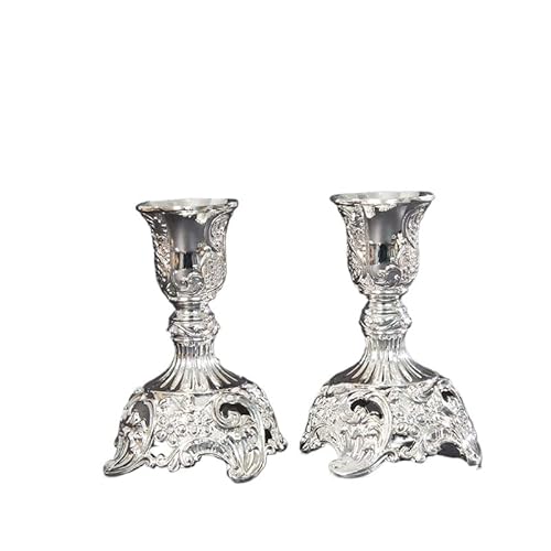 VZXATYOP 2er-Pack Vintage-Kerzenständer Aus Metall Elegante Tischdekorationsständer Mit Blumenmuster for Kerzen Und Blumenständer(Silver,S) von VZXATYOP