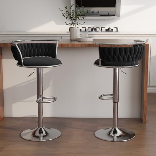 VZXATYOP 360° drehbare Barhocker aus Samt 2er-Set Moderne Barstühle mit Verstellbarer Thekenhöhe rosa Barhocker mit niedriger Rückenlehne und Fußstütze for Kücheninsel Bar Pub(Black,2 Pack-Silver) von VZXATYOP