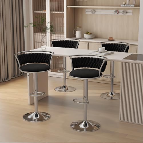 VZXATYOP 360° drehbare Barhocker aus Samt 2er-Set Moderne Barstühle mit Verstellbarer Thekenhöhe rosa Barhocker mit niedriger Rückenlehne und Fußstütze for Kücheninsel Bar Pub(Black,4 Pack-Silver) von VZXATYOP