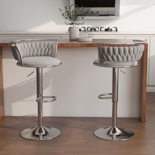 VZXATYOP 360° drehbare Barhocker aus Samt 2er-Set Moderne Barstühle mit Verstellbarer Thekenhöhe rosa Barhocker mit niedriger Rückenlehne und Fußstütze for Kücheninsel Bar Pub(Grey,2 Pack-Silver) von VZXATYOP