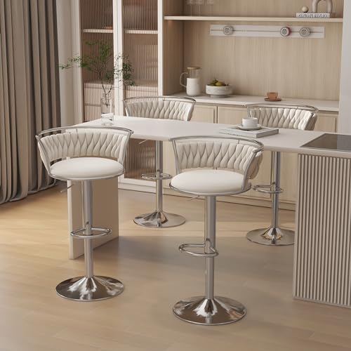 VZXATYOP 360° drehbare Barhocker aus Samt 2er-Set Moderne Barstühle mit Verstellbarer Thekenhöhe rosa Barhocker mit niedriger Rückenlehne und Fußstütze for Kücheninsel Bar Pub(Ivory,4 Pack-Silver) von VZXATYOP