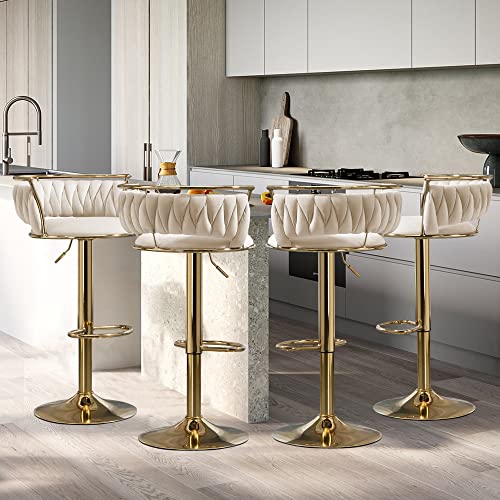 VZXATYOP 360° drehbare Barhocker aus Samt 2er-Set Moderne Barstühle mit Verstellbarer Thekenhöhe rosa Barhocker mit niedriger Rückenlehne und Fußstütze for Kücheninsel Bar Pub(Ivory,4 Pack-Gold) von VZXATYOP