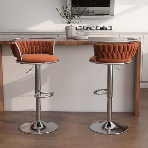VZXATYOP 360° drehbare Barhocker aus Samt 2er-Set Moderne Barstühle mit Verstellbarer Thekenhöhe rosa Barhocker mit niedriger Rückenlehne und Fußstütze for Kücheninsel Bar Pub(Orange,2 Pack-Silver) von VZXATYOP