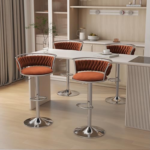 VZXATYOP 360° drehbare Barhocker aus Samt 2er-Set Moderne Barstühle mit Verstellbarer Thekenhöhe rosa Barhocker mit niedriger Rückenlehne und Fußstütze for Kücheninsel Bar Pub(Orange,4 Pack-Silver) von VZXATYOP