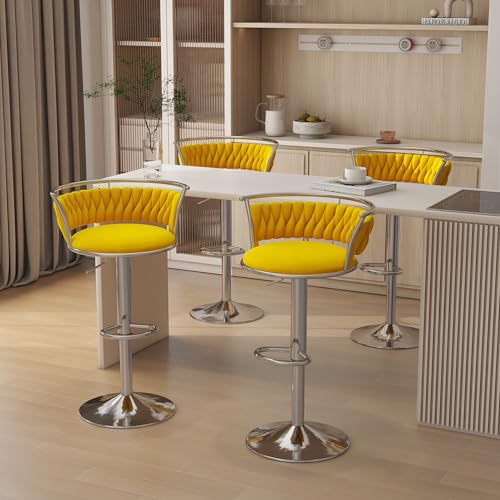 VZXATYOP 360° drehbare Barhocker aus Samt 2er-Set Moderne Barstühle mit Verstellbarer Thekenhöhe rosa Barhocker mit niedriger Rückenlehne und Fußstütze for Kücheninsel Bar Pub(Yellow,4 Pack-Silver) von VZXATYOP
