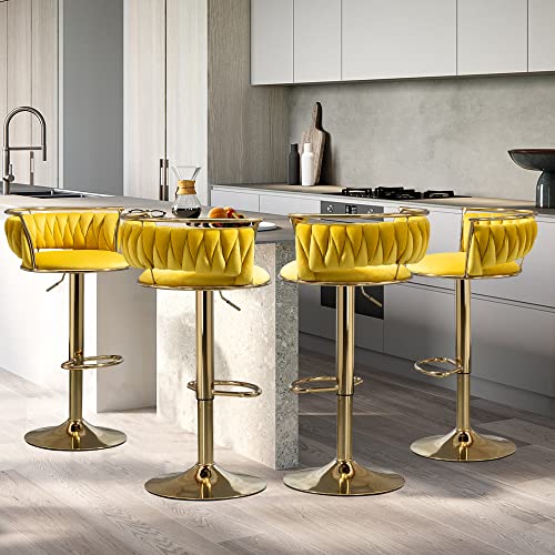 VZXATYOP 360° drehbare Barhocker aus Samt 2er-Set Moderne Barstühle mit Verstellbarer Thekenhöhe rosa Barhocker mit niedriger Rückenlehne und Fußstütze for Kücheninsel Bar Pub(Yellow,4 Pack-Gold) von VZXATYOP