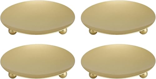 VZXATYOP 4-teiliges Elegantes Goldenes Kerzenteller-Set Geräumiges Tablett Aus Eisenmetall Stabiler Kerzenhalter Büro Und Schlafzimmerdekor(6.8CM) von VZXATYOP