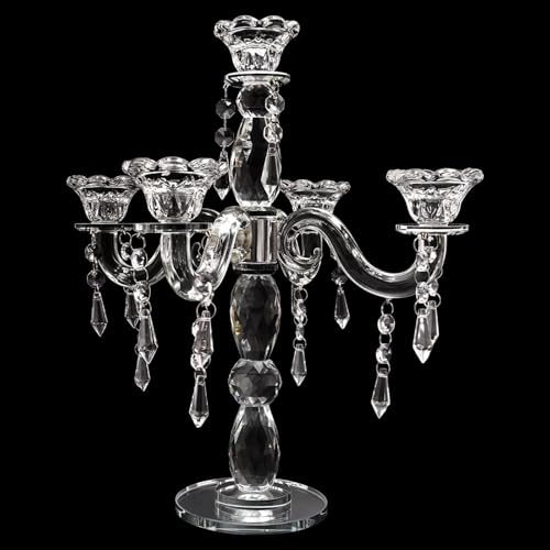 VZXATYOP 5-Armiger Vintage-Kerzenhalter Aus Kristall Kerzenständer for Stabkerzen Und E-Kerzen Tafelaufsatz for Zuhause Hochzeit Veranstaltung Und Party Festiva von VZXATYOP