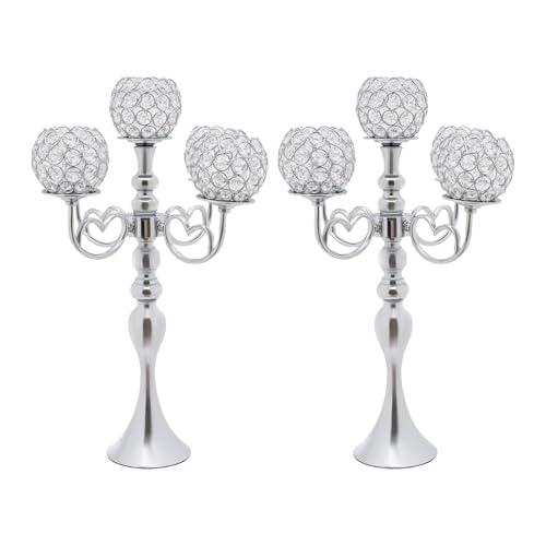 VZXATYOP 5Köpfe Kristallmetall-Kerzenhalter Mittelstücke Hochzeitskerzenständer Hoher Kandelaber Tischdekoration for Home Hotel Weddind Birthday Party(2pcs 5heads 21.5in Silver) von VZXATYOP