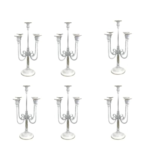 VZXATYOP 6er-Pack Goldener Kandelaber-Kerzenständer Aus Metall 5-Armiger Stabkerzenhalter for Hochzeiten, Weihnachtsgeburtstage Und Heimdekoration (30,7 X 50,8 cm)(White) von VZXATYOP