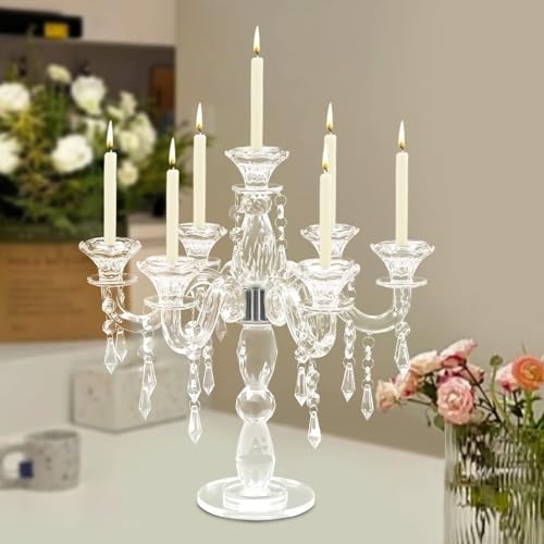 VZXATYOP 7-Arm Kristall Kegel Leuchter Kandelaber Elegante Kerze Halter for Hochzeit Party Home Festival Mittelpunkt Dekor von VZXATYOP