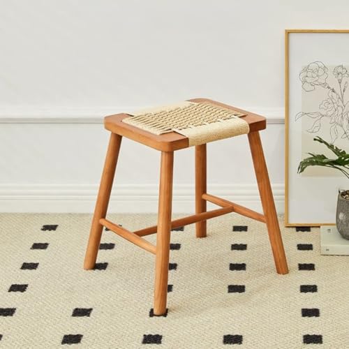 VZXATYOP Barhocker mit handgefertigter Sitzfläche aus gewebtem Seil quadratischer Schminkhocker rückenfreier Barhocker aus Holz Thekenhocker for Küche Bar Esszimmer(45cm) von VZXATYOP