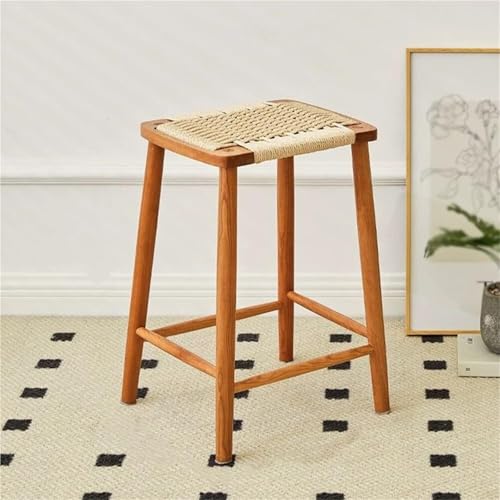 VZXATYOP Barhocker mit handgefertigter Sitzfläche aus gewebtem Seil quadratischer Schminkhocker rückenfreier Barhocker aus Holz Thekenhocker for Küche Bar Esszimmer(55cm) von VZXATYOP