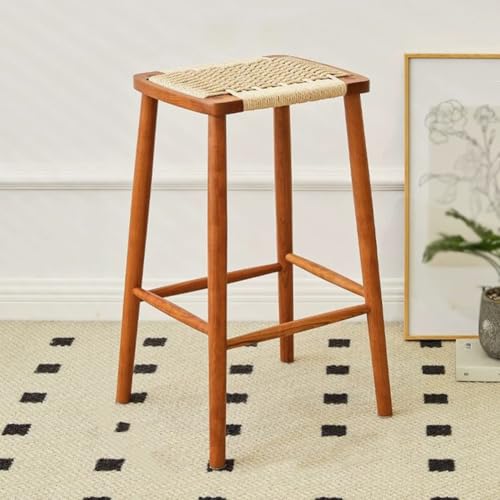 VZXATYOP Barhocker mit handgefertigter Sitzfläche aus gewebtem Seil quadratischer Schminkhocker rückenfreier Barhocker aus Holz Thekenhocker for Küche Bar Esszimmer(65cm) von VZXATYOP