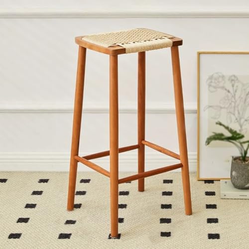 VZXATYOP Barhocker mit handgefertigter Sitzfläche aus gewebtem Seil quadratischer Schminkhocker rückenfreier Barhocker aus Holz Thekenhocker for Küche Bar Esszimmer(75cm) von VZXATYOP
