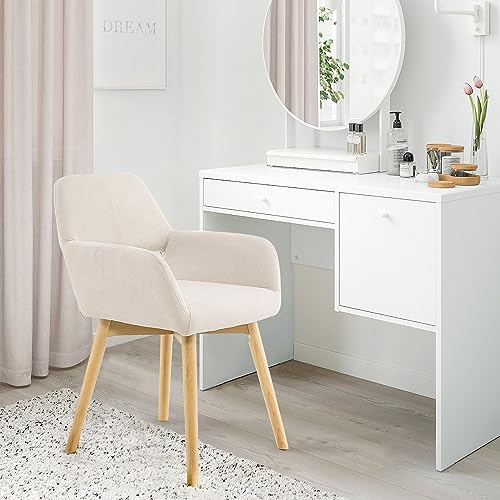 VZXATYOP Bequemer Schminkstuhl mit Akzent for Wohnzimmer Esszimmer Schlafzimmer Home Office moderner gepolsterter Sessel Sofa Schreibtischstuhl mit Holzbeinen(Beige,1) von VZXATYOP