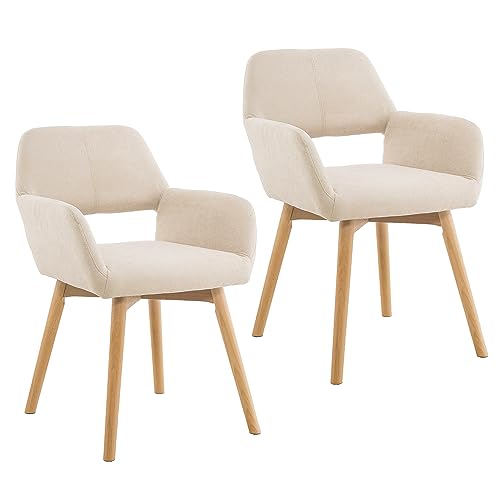VZXATYOP Bequemer Schminkstuhl mit Akzent for Wohnzimmer Esszimmer Schlafzimmer Home Office moderner gepolsterter Sessel Sofa Schreibtischstuhl mit Holzbeinen(Beige,2) von VZXATYOP