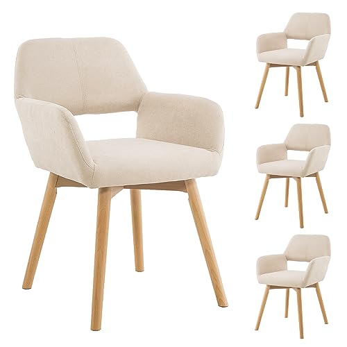VZXATYOP Bequemer Schminkstuhl mit Akzent for Wohnzimmer Esszimmer Schlafzimmer Home Office moderner gepolsterter Sessel Sofa Schreibtischstuhl mit Holzbeinen(Beige,4) von VZXATYOP