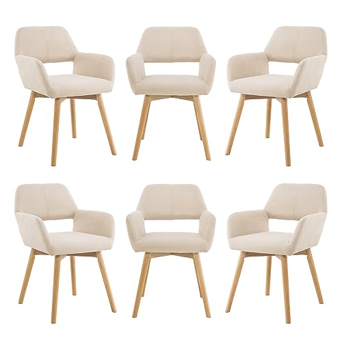 VZXATYOP Bequemer Schminkstuhl mit Akzent for Wohnzimmer Esszimmer Schlafzimmer Home Office moderner gepolsterter Sessel Sofa Schreibtischstuhl mit Holzbeinen(Beige,6) von VZXATYOP