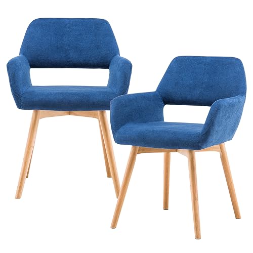 VZXATYOP Bequemer Schminkstuhl mit Akzent for Wohnzimmer Esszimmer Schlafzimmer Home Office moderner gepolsterter Sessel Sofa Schreibtischstuhl mit Holzbeinen(Blue,2) von VZXATYOP