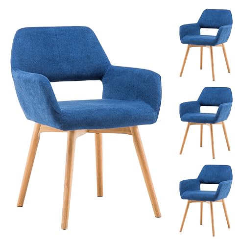 VZXATYOP Bequemer Schminkstuhl mit Akzent for Wohnzimmer Esszimmer Schlafzimmer Home Office moderner gepolsterter Sessel Sofa Schreibtischstuhl mit Holzbeinen(Blue,4) von VZXATYOP