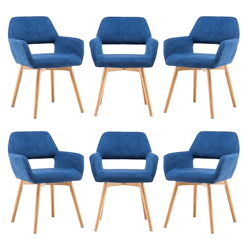 VZXATYOP Bequemer Schminkstuhl mit Akzent for Wohnzimmer Esszimmer Schlafzimmer Home Office moderner gepolsterter Sessel Sofa Schreibtischstuhl mit Holzbeinen(Blue,6) von VZXATYOP