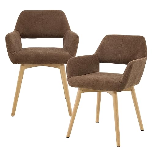VZXATYOP Bequemer Schminkstuhl mit Akzent for Wohnzimmer Esszimmer Schlafzimmer Home Office moderner gepolsterter Sessel Sofa Schreibtischstuhl mit Holzbeinen(Brown,2) von VZXATYOP