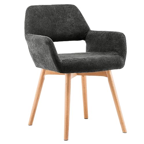 VZXATYOP Bequemer Schminkstuhl mit Akzent for Wohnzimmer Esszimmer Schlafzimmer Home Office moderner gepolsterter Sessel Sofa Schreibtischstuhl mit Holzbeinen(Charcoal,1) von VZXATYOP