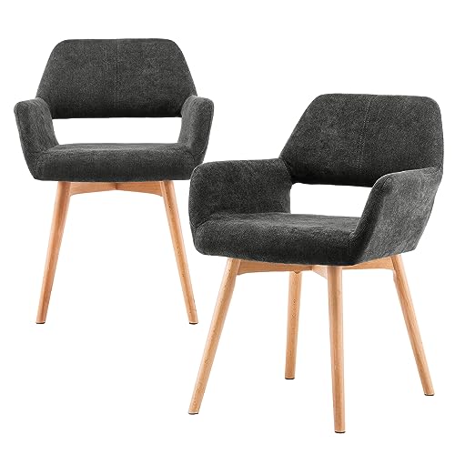 VZXATYOP Bequemer Schminkstuhl mit Akzent for Wohnzimmer Esszimmer Schlafzimmer Home Office moderner gepolsterter Sessel Sofa Schreibtischstuhl mit Holzbeinen(Charcoal,2) von VZXATYOP