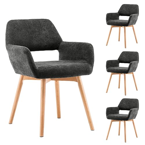 VZXATYOP Bequemer Schminkstuhl mit Akzent for Wohnzimmer Esszimmer Schlafzimmer Home Office moderner gepolsterter Sessel Sofa Schreibtischstuhl mit Holzbeinen(Charcoal,4) von VZXATYOP