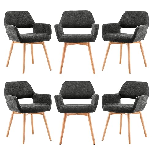 VZXATYOP Bequemer Schminkstuhl mit Akzent for Wohnzimmer Esszimmer Schlafzimmer Home Office moderner gepolsterter Sessel Sofa Schreibtischstuhl mit Holzbeinen(Charcoal,6) von VZXATYOP