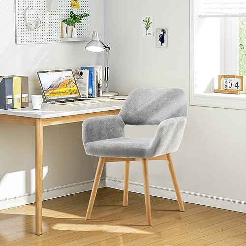 VZXATYOP Bequemer Schminkstuhl mit Akzent for Wohnzimmer Esszimmer Schlafzimmer Home Office moderner gepolsterter Sessel Sofa Schreibtischstuhl mit Holzbeinen(Grey,1) von VZXATYOP