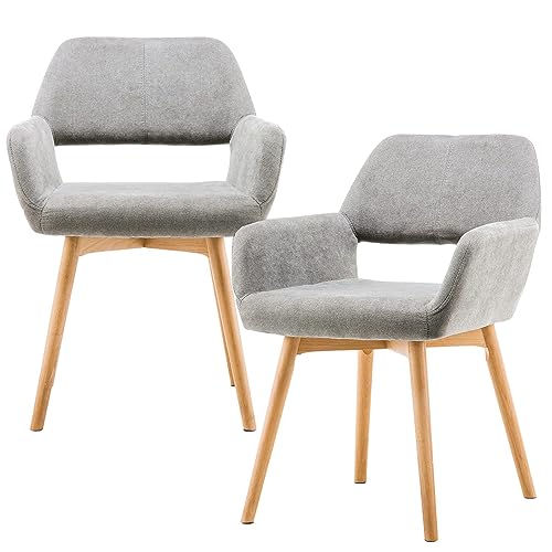 VZXATYOP Bequemer Schminkstuhl mit Akzent for Wohnzimmer Esszimmer Schlafzimmer Home Office moderner gepolsterter Sessel Sofa Schreibtischstuhl mit Holzbeinen(Grey,2) von VZXATYOP