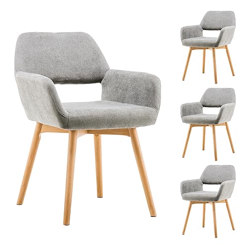 VZXATYOP Bequemer Schminkstuhl mit Akzent for Wohnzimmer Esszimmer Schlafzimmer Home Office moderner gepolsterter Sessel Sofa Schreibtischstuhl mit Holzbeinen(Grey,4) von VZXATYOP