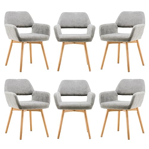 VZXATYOP Bequemer Schminkstuhl mit Akzent for Wohnzimmer Esszimmer Schlafzimmer Home Office moderner gepolsterter Sessel Sofa Schreibtischstuhl mit Holzbeinen(Grey,6) von VZXATYOP