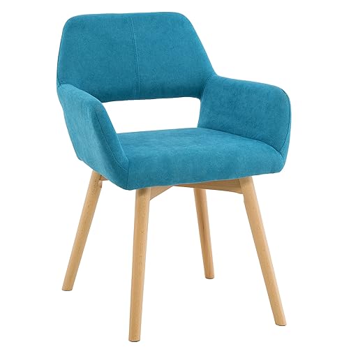VZXATYOP Bequemer Schminkstuhl mit Akzent for Wohnzimmer Esszimmer Schlafzimmer Home Office moderner gepolsterter Sessel Sofa Schreibtischstuhl mit Holzbeinen(Teal,1) von VZXATYOP