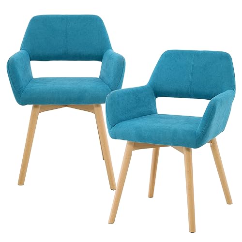 VZXATYOP Bequemer Schminkstuhl mit Akzent for Wohnzimmer Esszimmer Schlafzimmer Home Office moderner gepolsterter Sessel Sofa Schreibtischstuhl mit Holzbeinen(Teal,2) von VZXATYOP