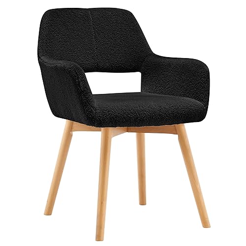 VZXATYOP Bequemer Schminkstuhl mit Akzent for Wohnzimmer Esszimmer Schlafzimmer Home Office moderner gepolsterter Sessel Sofa Schreibtischstuhl mit Holzbeinen(Wool Black,1) von VZXATYOP