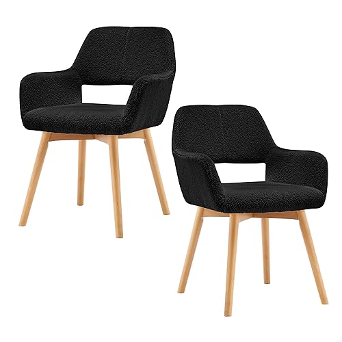 VZXATYOP Bequemer Schminkstuhl mit Akzent for Wohnzimmer Esszimmer Schlafzimmer Home Office moderner gepolsterter Sessel Sofa Schreibtischstuhl mit Holzbeinen(Wool Black,2) von VZXATYOP
