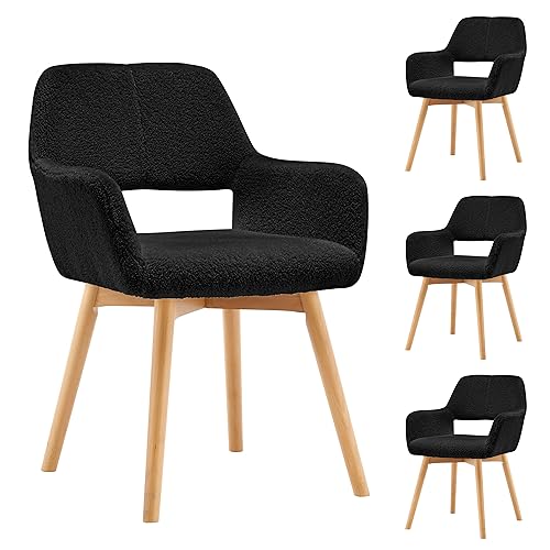VZXATYOP Bequemer Schminkstuhl mit Akzent for Wohnzimmer Esszimmer Schlafzimmer Home Office moderner gepolsterter Sessel Sofa Schreibtischstuhl mit Holzbeinen(Wool Black,4) von VZXATYOP