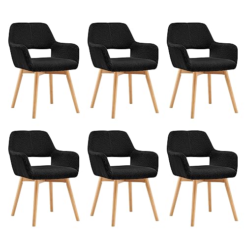 VZXATYOP Bequemer Schminkstuhl mit Akzent for Wohnzimmer Esszimmer Schlafzimmer Home Office moderner gepolsterter Sessel Sofa Schreibtischstuhl mit Holzbeinen(Wool Black,6) von VZXATYOP
