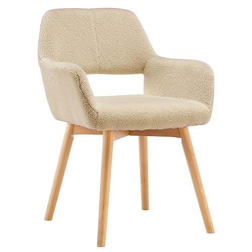 VZXATYOP Bequemer Schminkstuhl mit Akzent for Wohnzimmer Esszimmer Schlafzimmer Home Office moderner gepolsterter Sessel Sofa Schreibtischstuhl mit Holzbeinen(Wool Light Khaki,1) von VZXATYOP