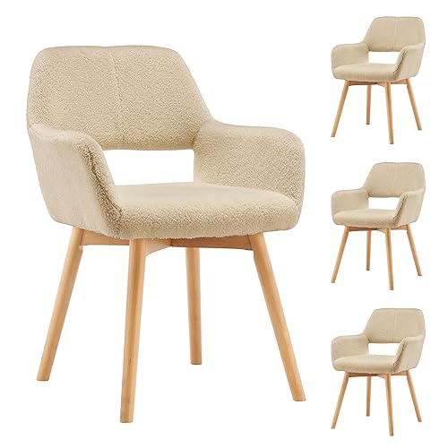 VZXATYOP Bequemer Schminkstuhl mit Akzent for Wohnzimmer Esszimmer Schlafzimmer Home Office moderner gepolsterter Sessel Sofa Schreibtischstuhl mit Holzbeinen(Wool Light Khaki,4) von VZXATYOP