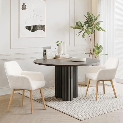 VZXATYOP Bequemer Schminkstuhl mit Akzent for Wohnzimmer Esszimmer Schlafzimmer Home Office moderner gepolsterter Sessel Sofa Schreibtischstuhl mit Holzbeinen(Wool White,2) von VZXATYOP