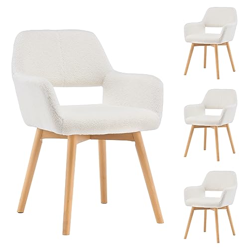 VZXATYOP Bequemer Schminkstuhl mit Akzent for Wohnzimmer Esszimmer Schlafzimmer Home Office moderner gepolsterter Sessel Sofa Schreibtischstuhl mit Holzbeinen(Wool White,4) von VZXATYOP