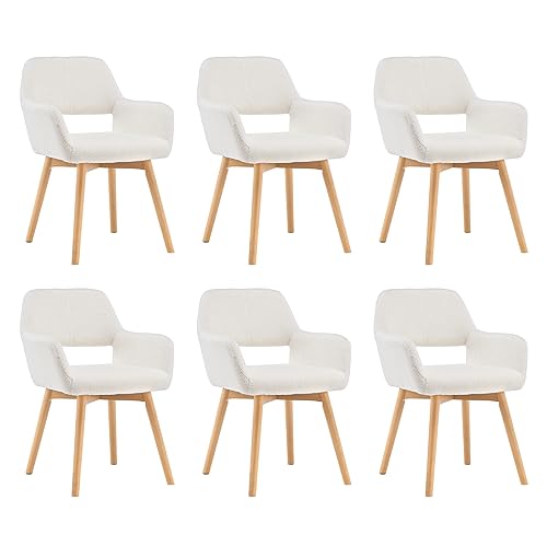 VZXATYOP Bequemer Schminkstuhl mit Akzent for Wohnzimmer Esszimmer Schlafzimmer Home Office moderner gepolsterter Sessel Sofa Schreibtischstuhl mit Holzbeinen(Wool White,6) von VZXATYOP
