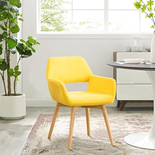 VZXATYOP Bequemer Schminkstuhl mit Akzent for Wohnzimmer Esszimmer Schlafzimmer Home Office moderner gepolsterter Sessel Sofa Schreibtischstuhl mit Holzbeinen(Yellow,1) von VZXATYOP