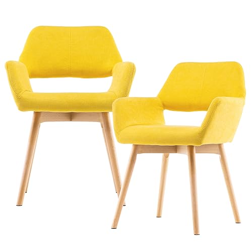 VZXATYOP Bequemer Schminkstuhl mit Akzent for Wohnzimmer Esszimmer Schlafzimmer Home Office moderner gepolsterter Sessel Sofa Schreibtischstuhl mit Holzbeinen(Yellow,2) von VZXATYOP