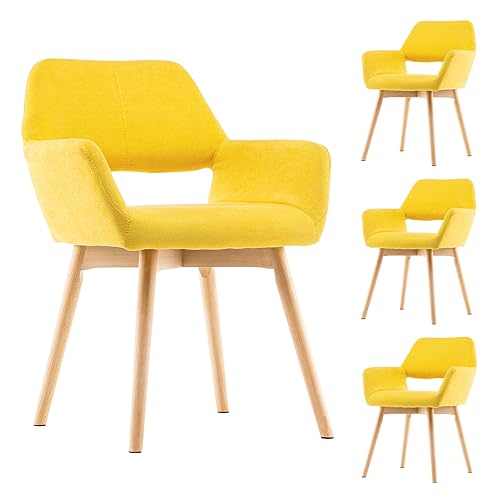 VZXATYOP Bequemer Schminkstuhl mit Akzent for Wohnzimmer Esszimmer Schlafzimmer Home Office moderner gepolsterter Sessel Sofa Schreibtischstuhl mit Holzbeinen(Yellow,4) von VZXATYOP